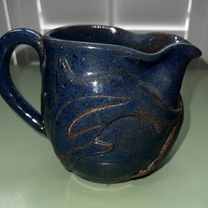 Handcrafted Blue Ceramic Pitcher ~ Dolphins